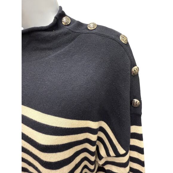 Lauren Ralph Lauren Womens SZ XL Cotton M button embellishments Navy Blue Stripe - Picture 4 of 4